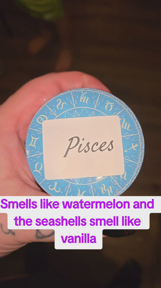 Pisces zodiac themed candle and matching wax melts